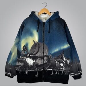 Vintage Black Canyon Graphic Wildlife Fleece Hoodie Jacket Medium